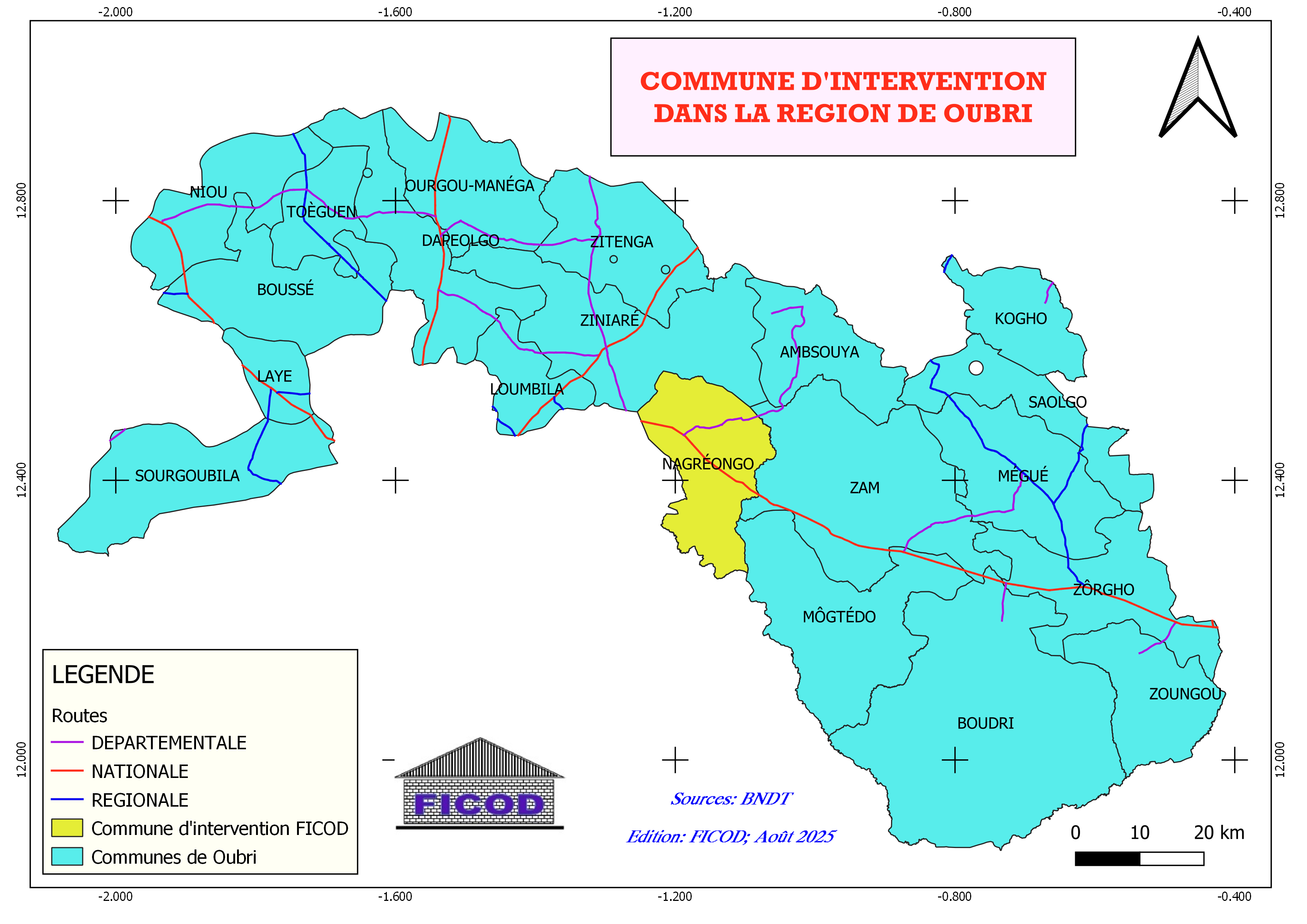 Carte des communes Nagréogo